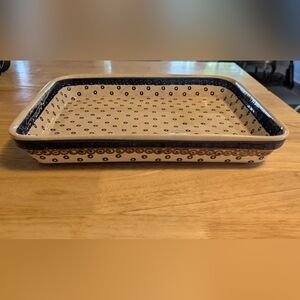 Polish Pottery Peacock Pattern Baking Dish